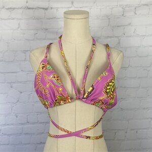 ⭐ 3/$15 Aerie XL Pink Strappy Paisley Triangle Swim Top With Wrap Ties
